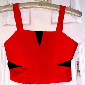 Bright Red Crop Top with Mesh Detail